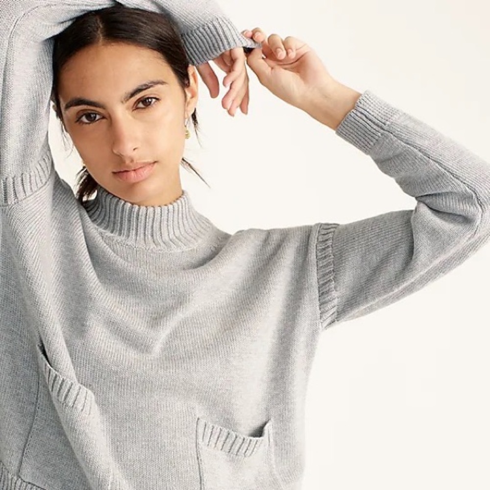 Cotton-cashmere patch-pocket mockneck